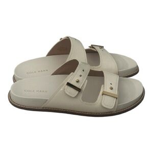 Cole Haan Ivory White with Gold Paten Leather Marisol Footbed Sandals NWOT